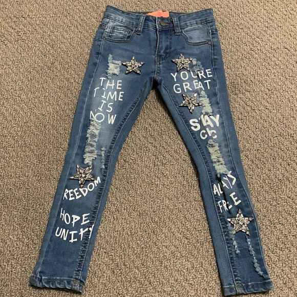 PARIS GIRLS DENIM GRAFFITI JEANS SIZE 2 - Picture 2 of 8
